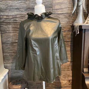 Tuckernuck dark Olive Green Ruffle Neck Faye top